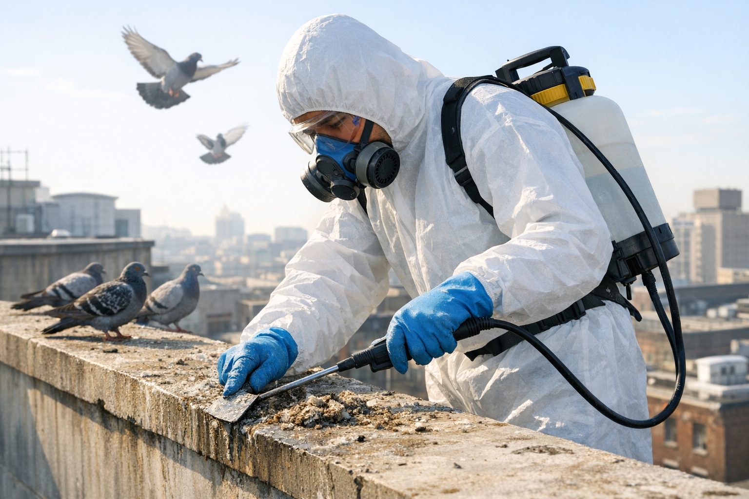 Fientes de pigeons : méthode prudente pour le bâtiment