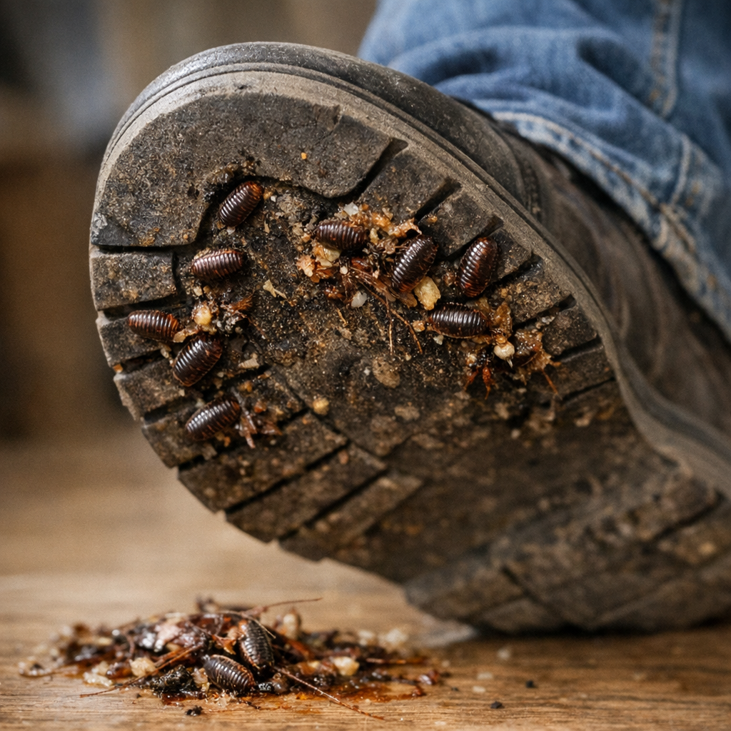 Est-ce que des œufs de cafards peuvent se coller aux semelles des chaussures quand on en écrase un ?