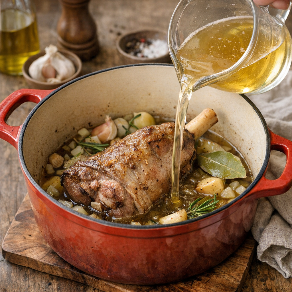 Quelle quantité de liquide faut-il vraiment mettre dans la cocotte pour confire la souris d’agneau sans la faire bouilli